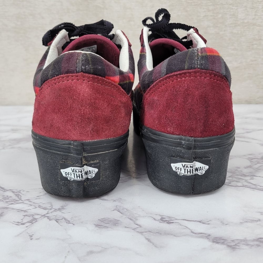 VANS Old Skool Stackform Shoes Red Suede Red & Black Plaid Platform Sneakers - Picture 8 of 13